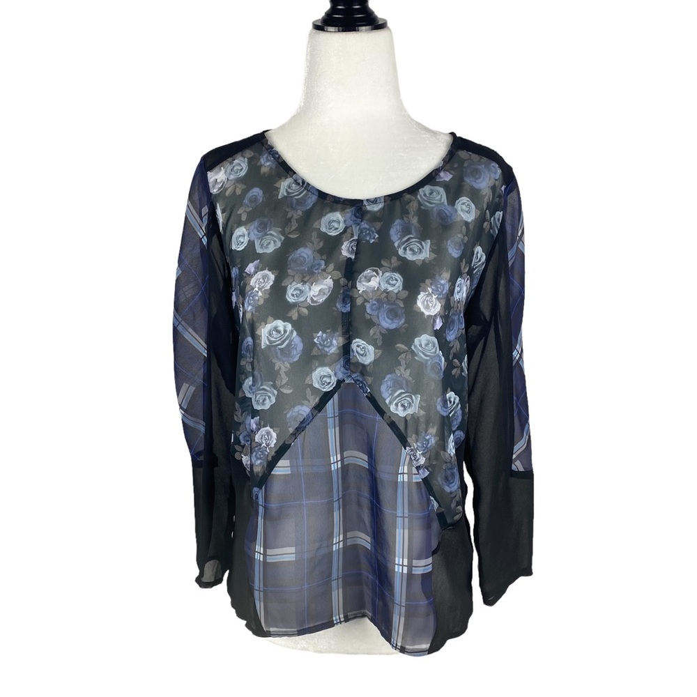 DIVIDED H&M Blue Floral Plaid Blouse Size 6